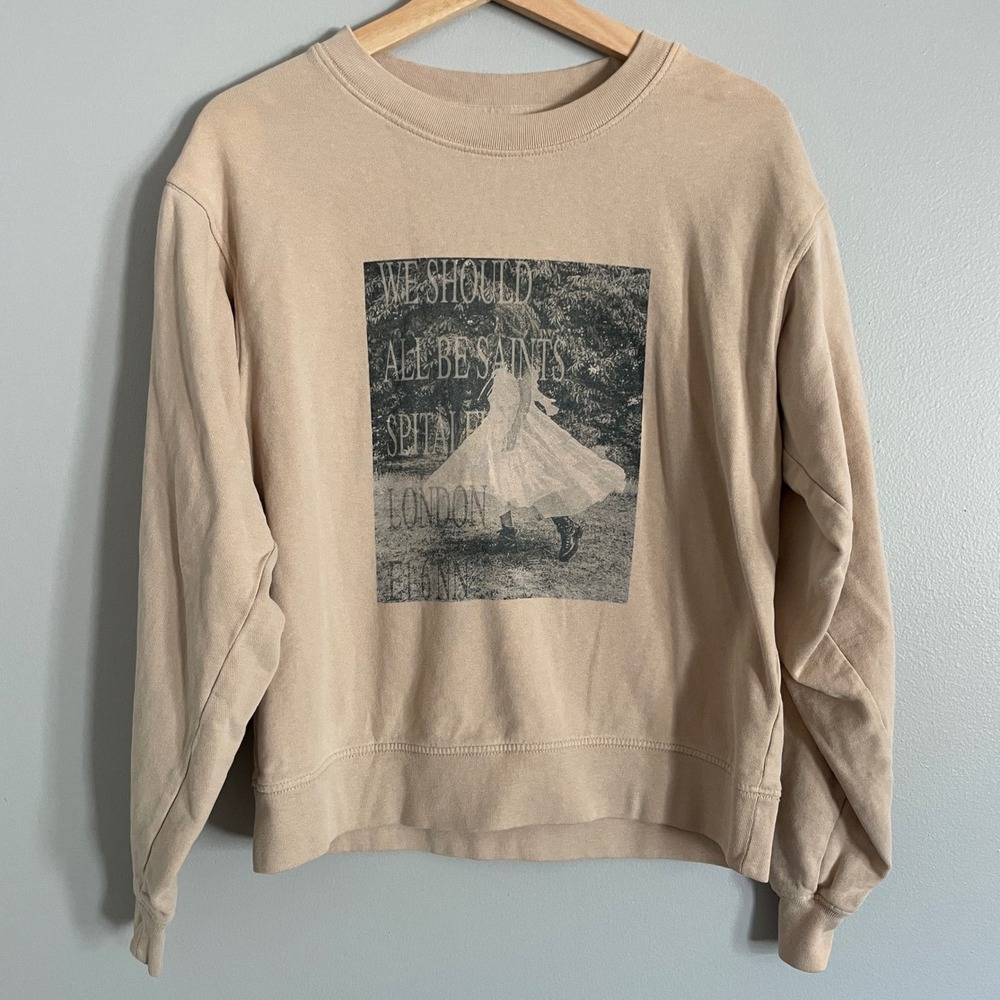 AllSaints Sweatshirt Womens XS Beige Graphic Olivia Demi Crewneck Grunge London